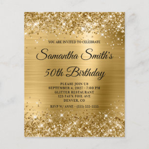 Glittery Gold Glam 50. Geburtstag Einladung Flyer
