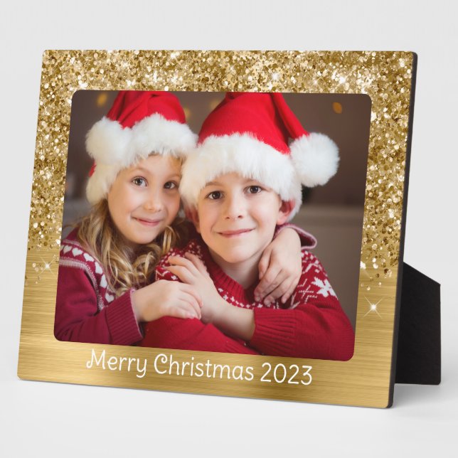 Glittery Gold Glam Christmas Family Foto Fotoplatte (Seite)
