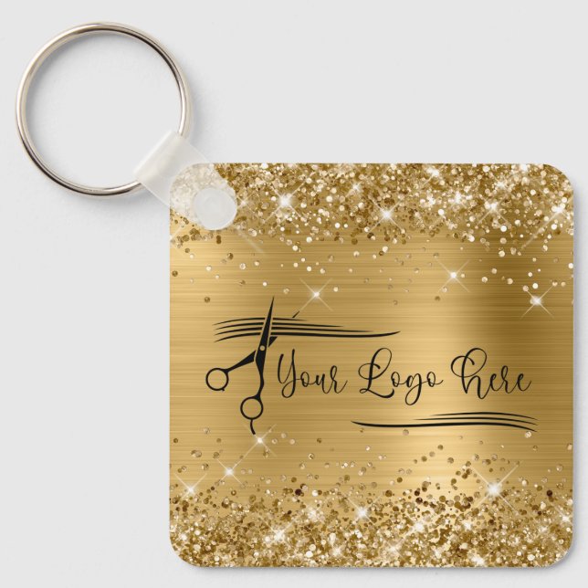 Glittery Gold Glam für Ihr Logo Schlüsselanhänger (Vorderseite)