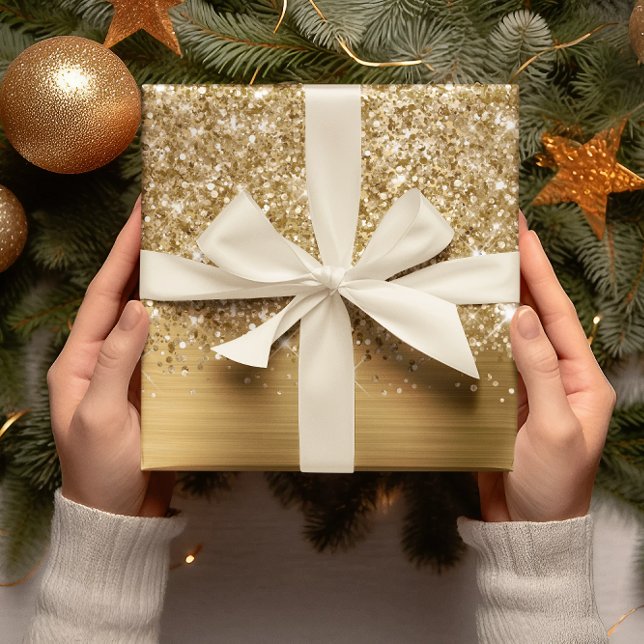 Glittery Gold Glam Geschenkpapier Set (Glittery Gold Glam Wrapping Paper Sheets)