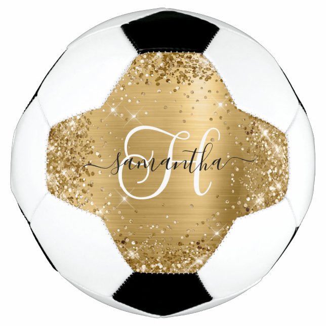 Glittery Gold Glam Monogram Fußball (Vorderseite)