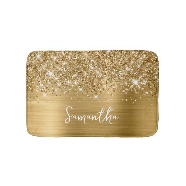 Glittery Gold Glam Name Badematte (Vorderseite)