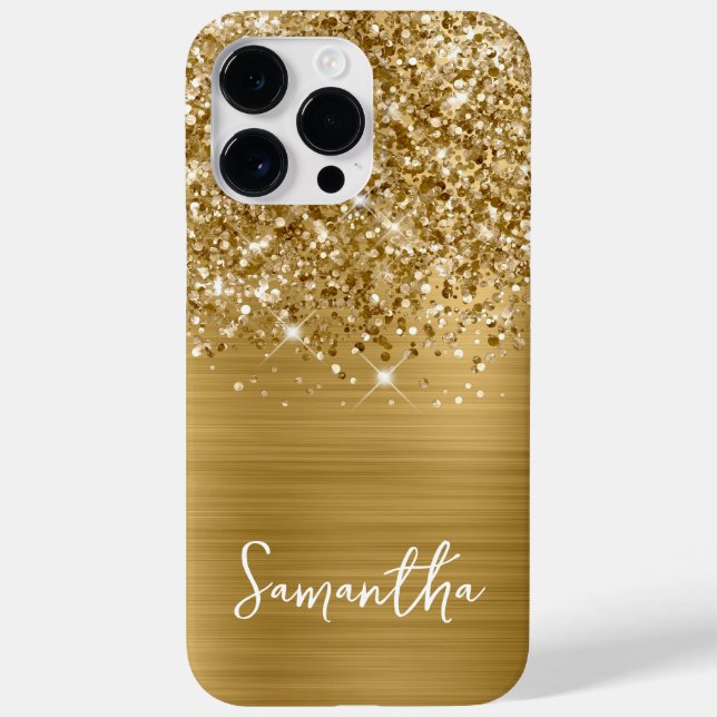 Glittery Gold Glam Name Case-Mate iPhone 14 Pro Max Hülle (Rückseite)