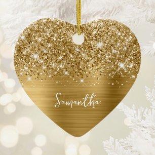 Glittery Gold Glam Name Foto Keramik Ornament