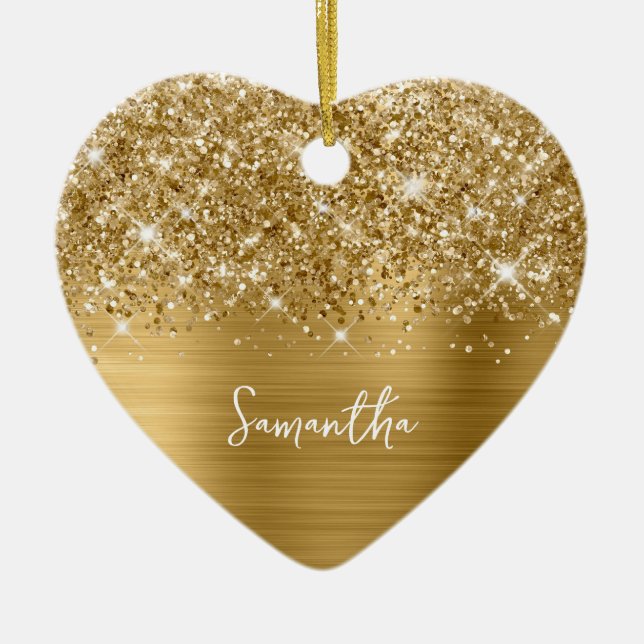 Glittery Gold Glam Name Foto Keramik Ornament (Vorne)