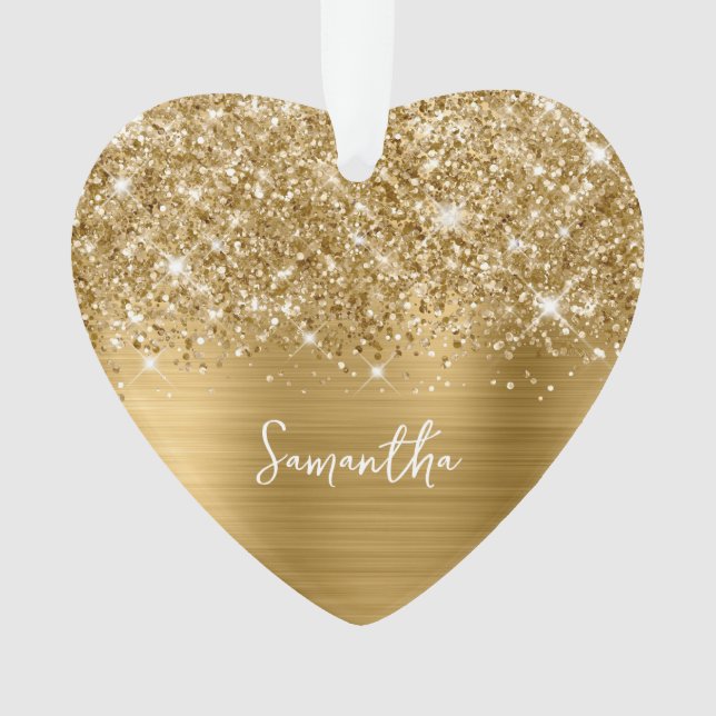 Glittery Gold Glam Name Foto Ornament (Vorderseite)