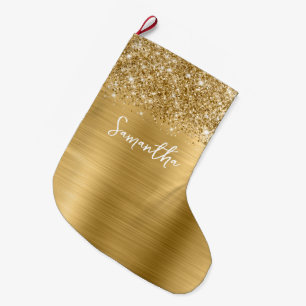 Glittery Gold Glam Name Großer Weihnachtsstrumpf
