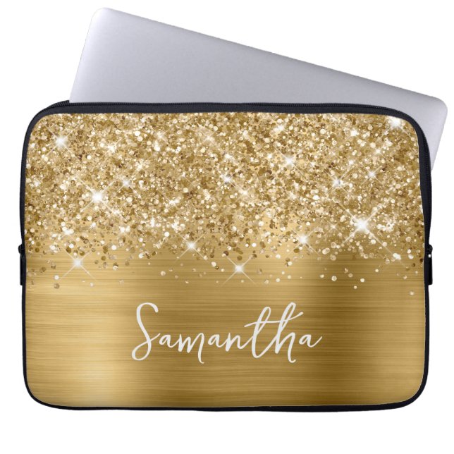 Glittery Gold Glam Name Laptopschutzhülle (Vorderseite)