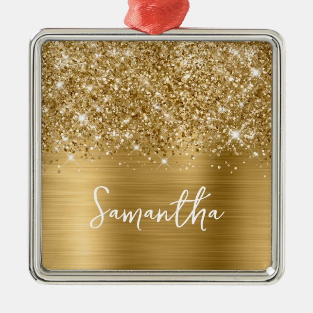Glittery Gold Glam Name Ornament Aus Metall (Vorne)