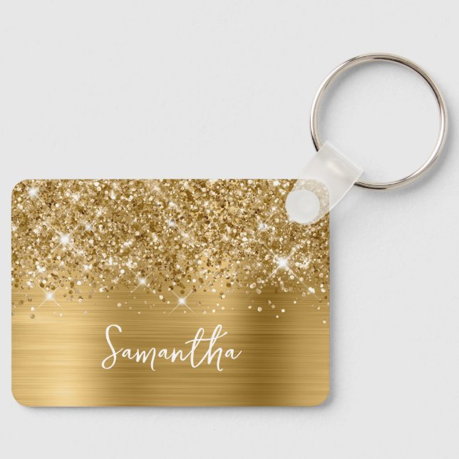 Glittery Gold Glam Name Schlüsselanhänger (Vorderseite)