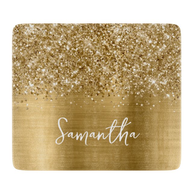 Glittery Gold Glam Name Schneidebrett (Vorderseite)