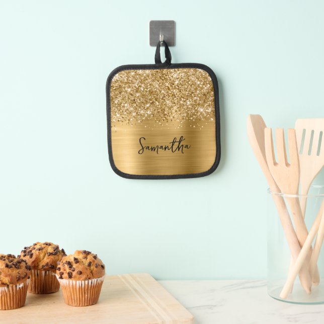 Glittery Gold Glam Name Topflappen (Insitu (Hängend))