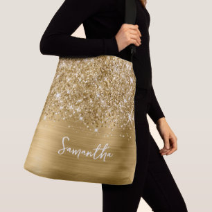 Glittery Gold Glam Name Tragetaschen Mit Langen Trägern