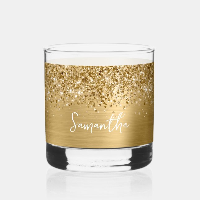 Glittery Gold Glam Name Whiskyglas (Vorderseite)