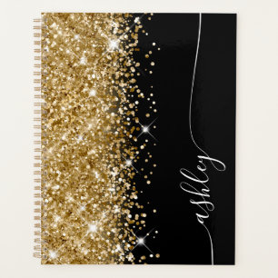 Glittery Gold Glam Schwarz und Weiß Elegantes Skri Planer