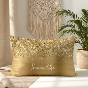 Glittery Gold Glam Script Name Lendenkissen