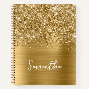 Glittery Gold Glam Script Name Notizbuch
