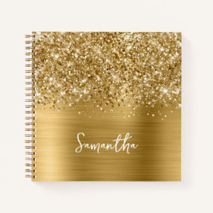Glittery Gold Glam Script Name Notizbuch
