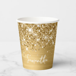 Glittery Gold Glam Script Name Pappbecher