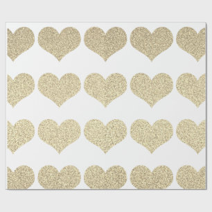 Glittery Gold Herzstücke Muster Golden White Holi Geschenkpapier