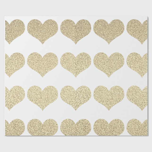Glittery Gold Herzstücke Muster Golden White Holid Geschenkpapier (Flach)