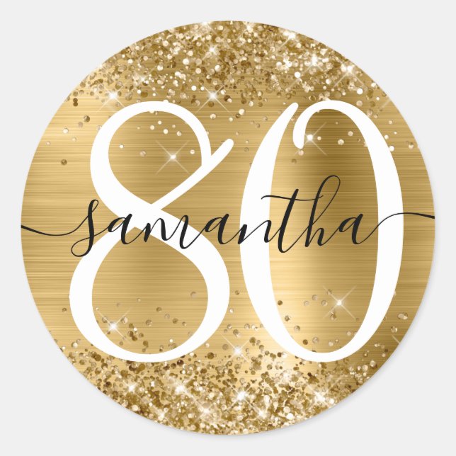 Glittery Gold Imitate Foil Personalisiert 80 Runder Aufkleber (Vorderseite)