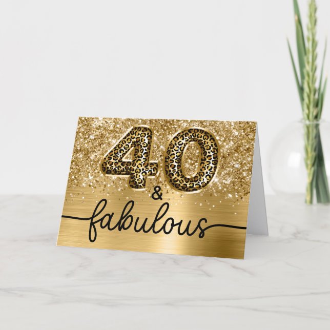 Glittery Gold Leopard Glam 40 and Fabulous Karte (Vorderseite)