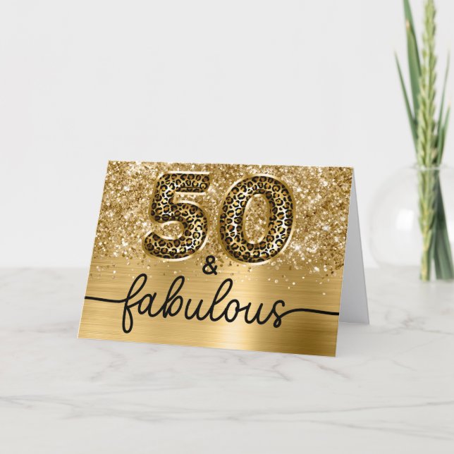 Glittery Gold Leopard Glam 50 and Fabulous Karte (Vorderseite)