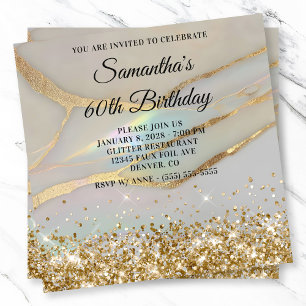 Glittery Gold Marbled Opal 60. Geburtstag Einladung