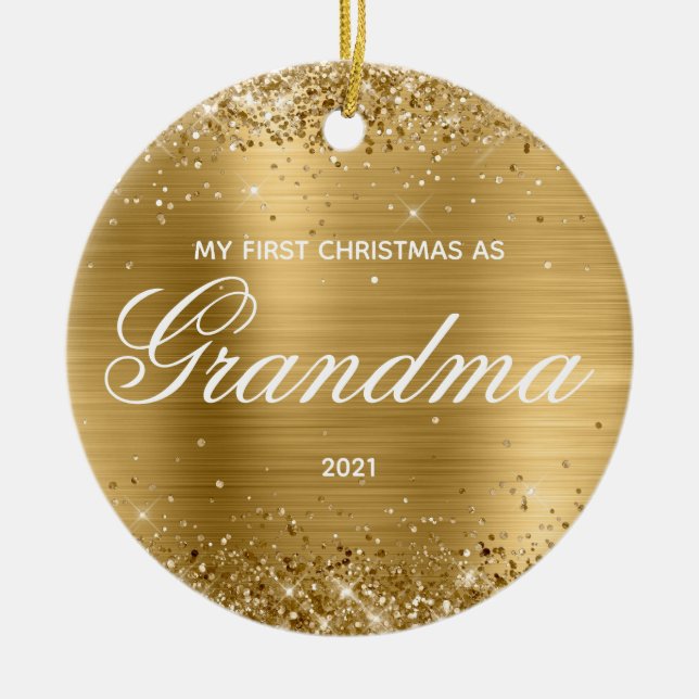 Glittery Gold Meine ersten Weihnachten als Oma Keramik Ornament (Vorne)