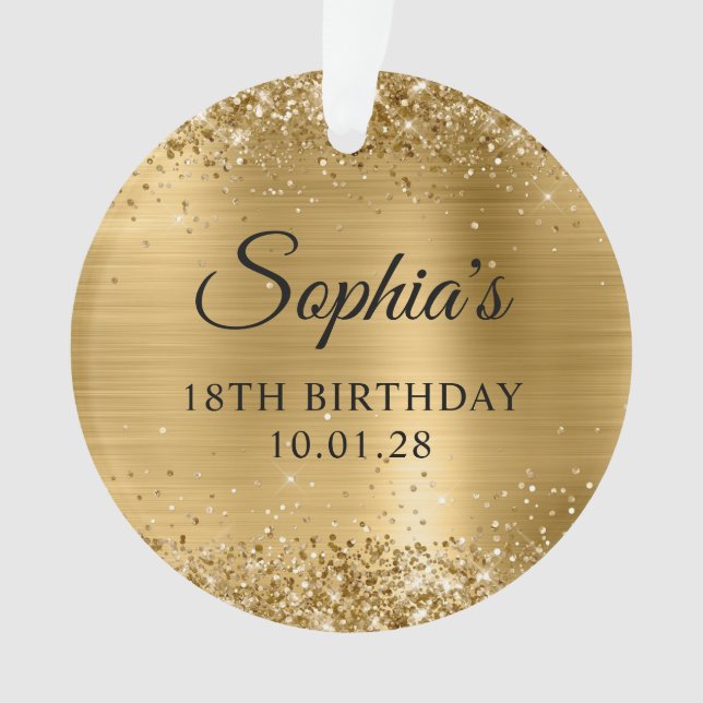 Glittery Gold Metallic 18. Geburtstag Foto Ornament (Vorderseite)