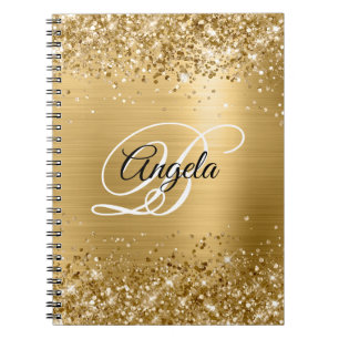 Glittery Gold Metallic Extravagant Monogram Notizblock