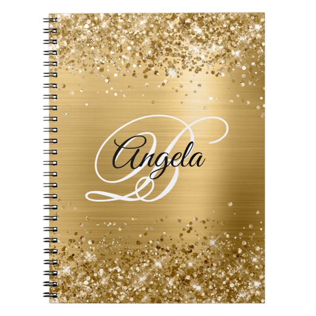 Glittery Gold Metallic Extravagant Monogram Notizblock (Vorderseite)