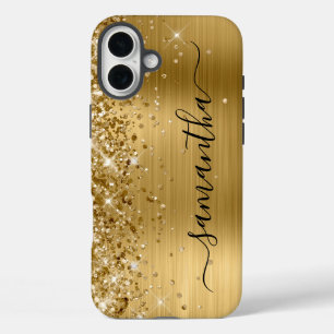 Glittery Gold Metallic Girly Black Signature iPhone 16 Plus Hülle