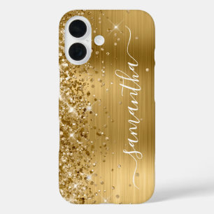 Glittery Gold Metallic Girly Signature iPhone 16 Hülle