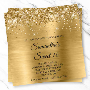 Glittery Gold Metallic Look Sweet 16 Einladung