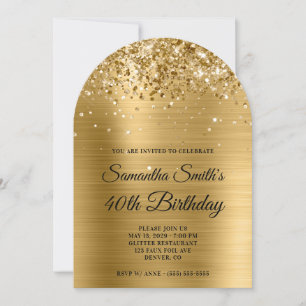 Glittery Gold Metallic Monogram 40. Geburtstag Einladung