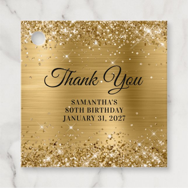 Glittery Gold Monogram 80. Geburtstag Vielen Dank Geschenkanhänger (Vorderseite)