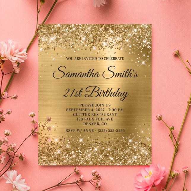 Glittery Gold Monogram Einladung zum 21. Geburtsta (Budget Glittery Gold Monogram 21st Birthday Invite)