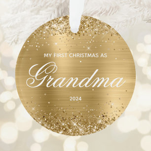 Glittery Gold My First Christmas as Grandma Ornament