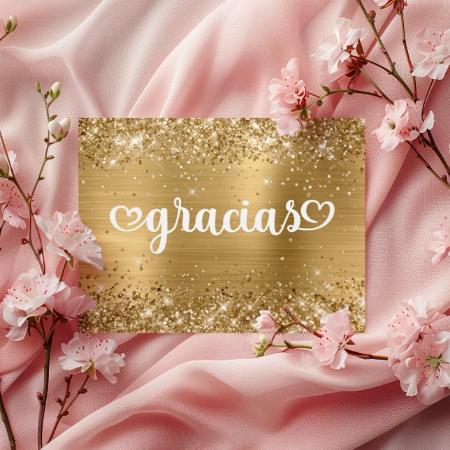Glittery Gold Niedlich Hearts Mis Quince Gracias Postkarte (Glittery Gold Cute Hearts Mis Quince Gracias Postcard)