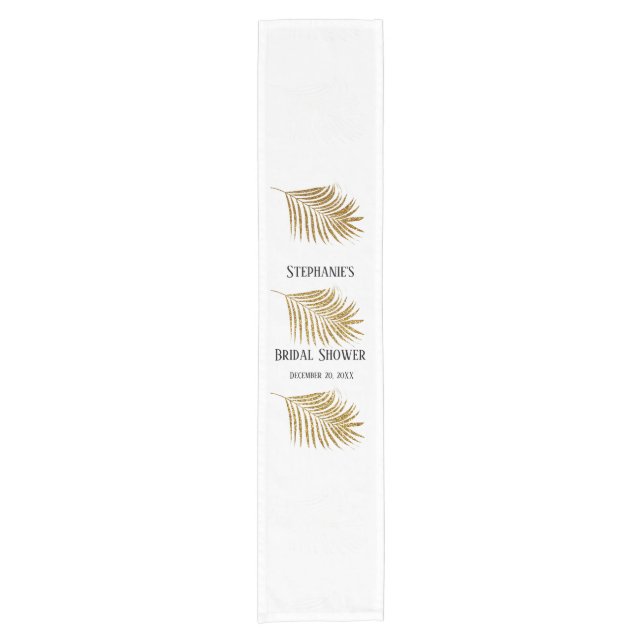 Glittery Gold Palm Tree Leaf Brautparty Hochzeit Kurzer Tischläufer (Vorderseite)