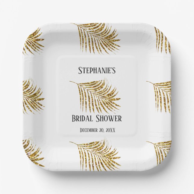 Glittery Gold Palm Tree Leaf Wedding Brautparty Pappteller (Vorderseite)