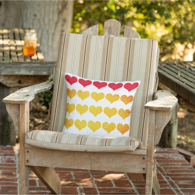 Glittery Gold Red Hearts Valentinstag 2023 Geschen Kissen (Stuhl)