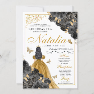 Glittery Gold Rose Butterfly Prinzessin Quinceañer Einladung