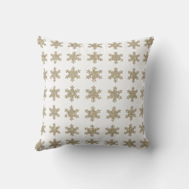 Glittery Gold Snowflake Muster Weiß Niedlich Trend Kissen (Rückseite)