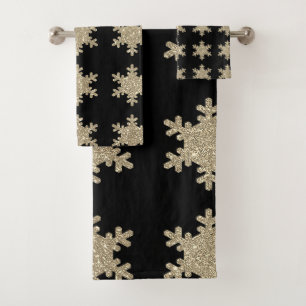 Glittery Gold Snowflakes Motif Black Cute 2023