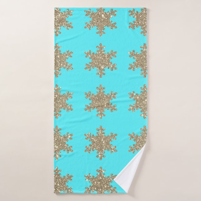 Glittery Gold Snowflakes Patterns Türkis Blau Badehandtuch (Badehandtuch)