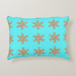 Glittery Gold Snowflakes Patterns Türkis Blau Dekokissen