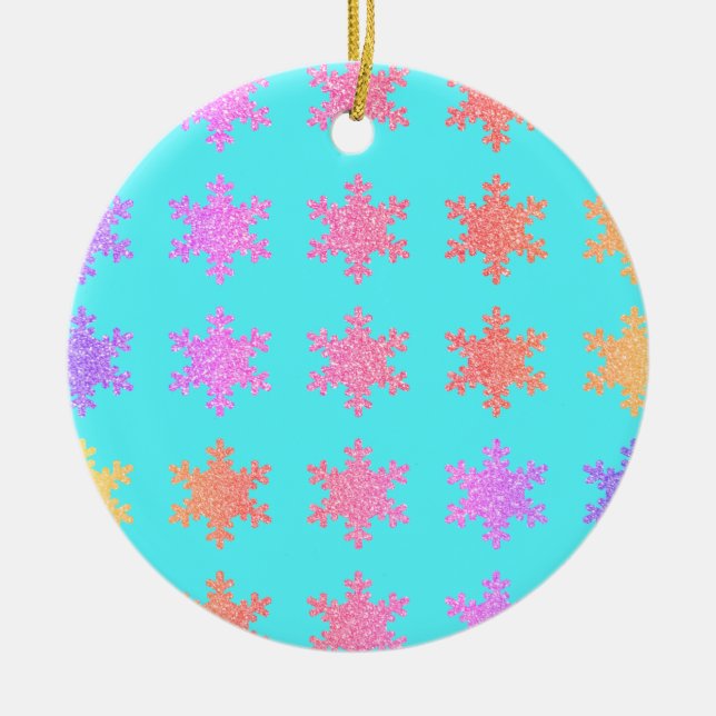 Glittery Gold Snowflakes Patterns Türkis Blau Keramik Ornament (Vorne)